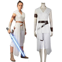 Load image into Gallery viewer, Star Wars The Rise of Skywalker Rey Full Set Cosplay Halloween Costume White Dress