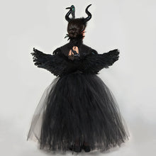 Load image into Gallery viewer, Kids Girl Maleficent Costume Evil Witch Cosplay Set With Cloak and Horn Hat For Halloween Party