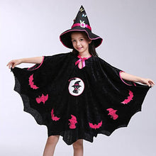 Load image into Gallery viewer, Girls Witch Costume Black Cat Robe Halloween Witch Cosplay Robe with Witch Hat
