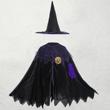 Load image into Gallery viewer, Girls Witch Costume Robe Halloween Witch Cosplay Purple Robe with Witch Hat