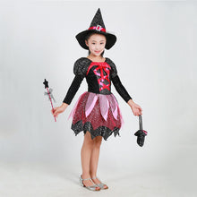 Load image into Gallery viewer, Girls Witch Costume Dress Halloween Witch Cosplay Dress Set with Witch Hat