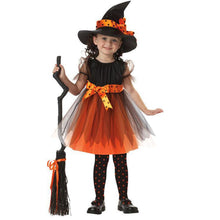 Load image into Gallery viewer, Girls Witch Costume Dress Halloween Witch Cosplay Dress with Witch Hat