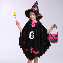 Load image into Gallery viewer, Girls Witch Costume Black Cat Robe Halloween Witch Cosplay Robe with Witch Hat