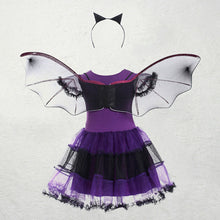 Load image into Gallery viewer, Girls Witch Costume Dress Halloween Witch Cosplay Purple Dress with Witch Headband