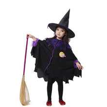 Load image into Gallery viewer, Girls Witch Costume Robe Halloween Witch Cosplay Purple Robe with Witch Hat