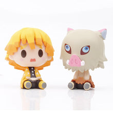 Load image into Gallery viewer, 4Pcs Demon Slayer Figure Kamado Tanjirou Kamado Nezuko Figure Sitting Cute Chibi Toys