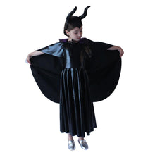Load image into Gallery viewer, For Kids Maleficent Costume Evil Witch Cosplay Set With Cloak and Horn Hat For Halloween Party