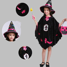 Load image into Gallery viewer, Girls Witch Costume Black Cat Robe Halloween Witch Cosplay Robe with Witch Hat